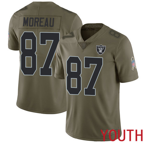 Oakland Raiders Limited Olive Youth Foster Moreau Jersey NFL Football #87 2017 Salute to Service Jersey->youth nfl jersey->Youth Jersey